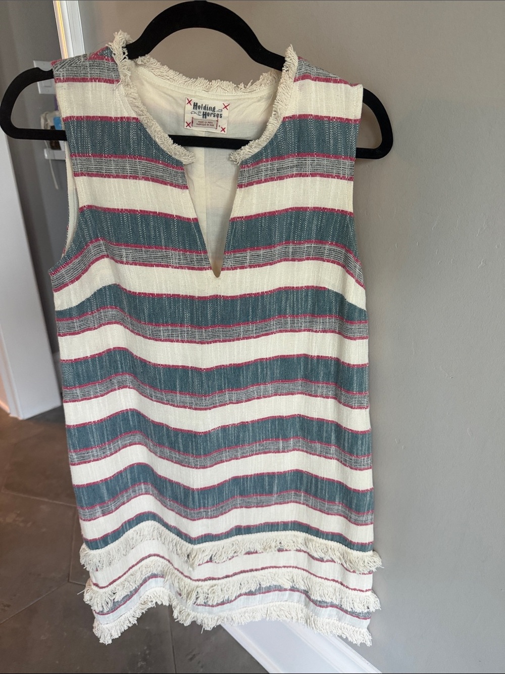 Anthropologie HOLDING HORSES Striped Fringe Sleeveless Tunic